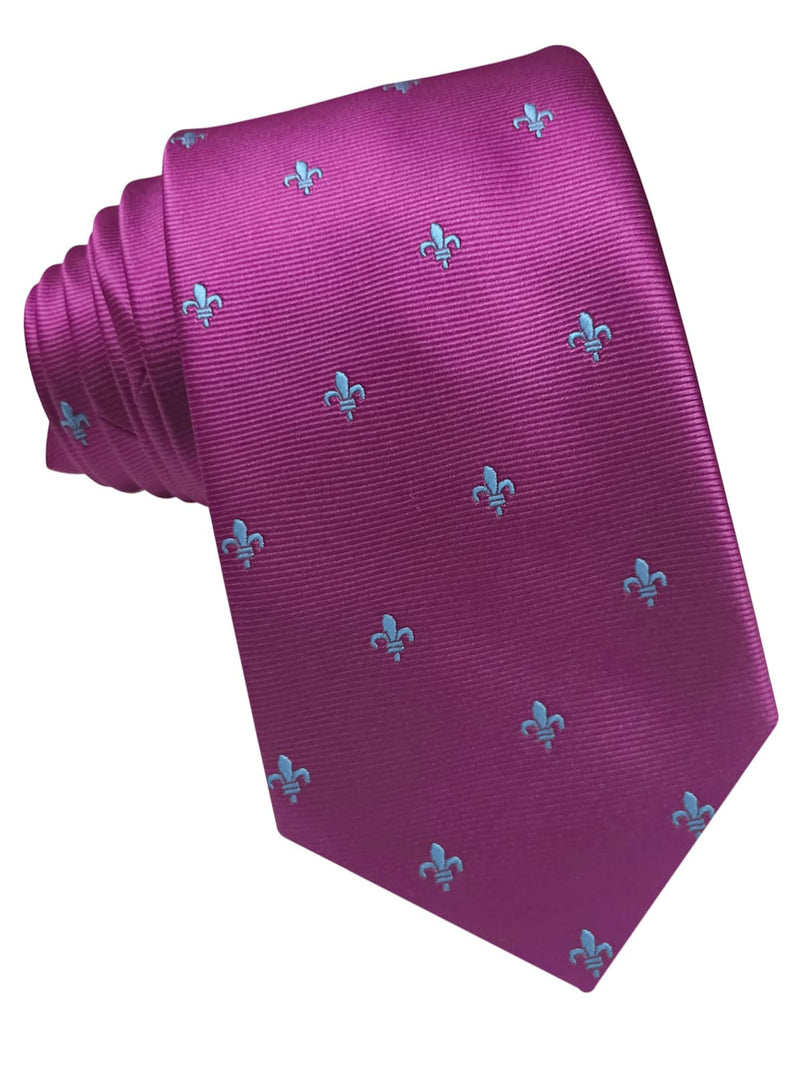 corbata seda rosa magenta flor de lis azul celeste