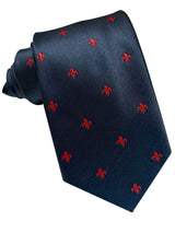corbata seda azul marino flor de lis roja