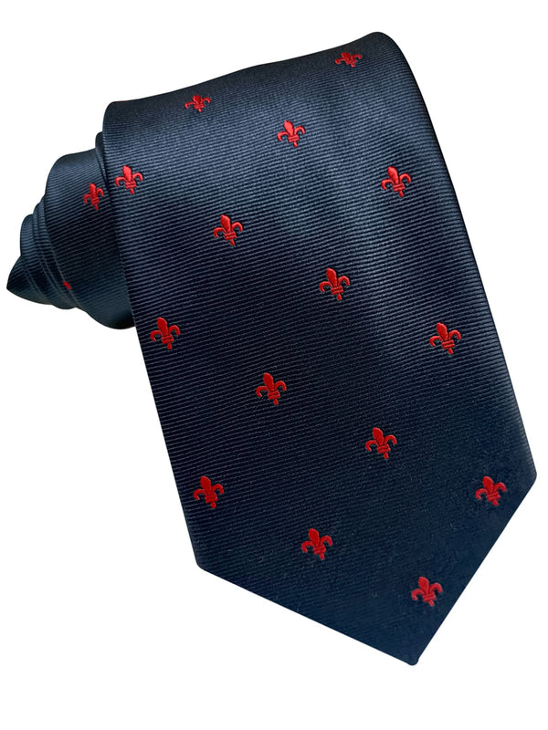 corbata seda azul marino flor de lis roja