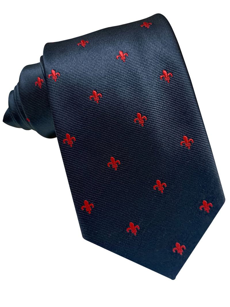 corbata seda azul marino flor de lis roja