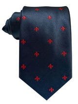 corbata seda azul marino flor de lis roja