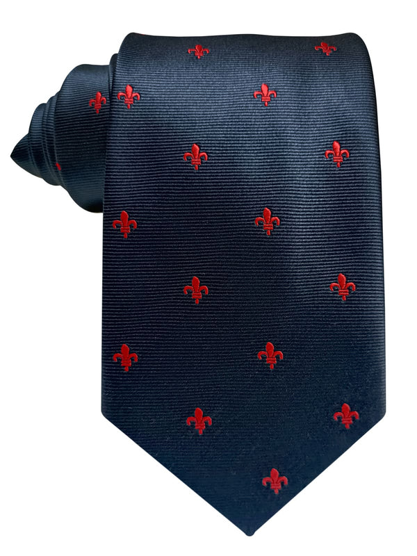 corbata seda azul marino flor de lis roja