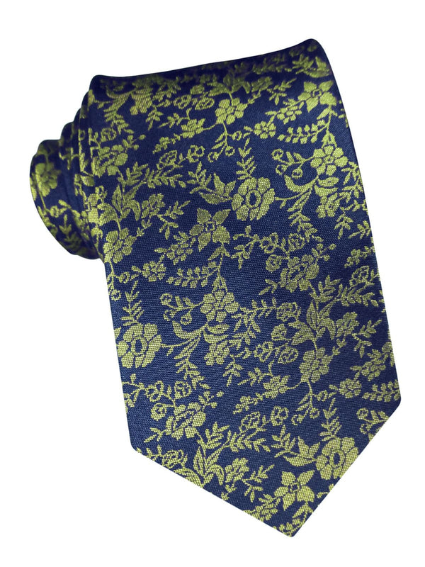 corbata seda azul marino flores amarillas