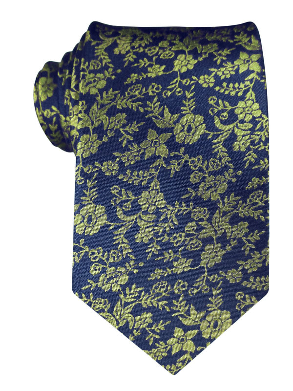 corbata seda azul marino flores amarillas