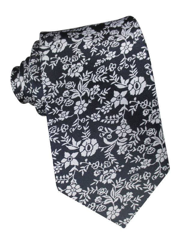 corbata seda azul marino flores blancas
