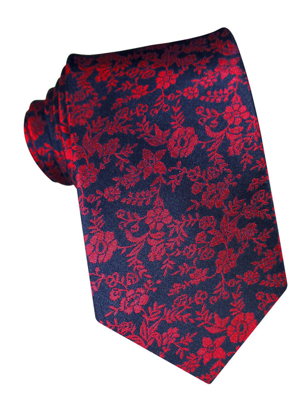 corbata seda azul marino flores rojas