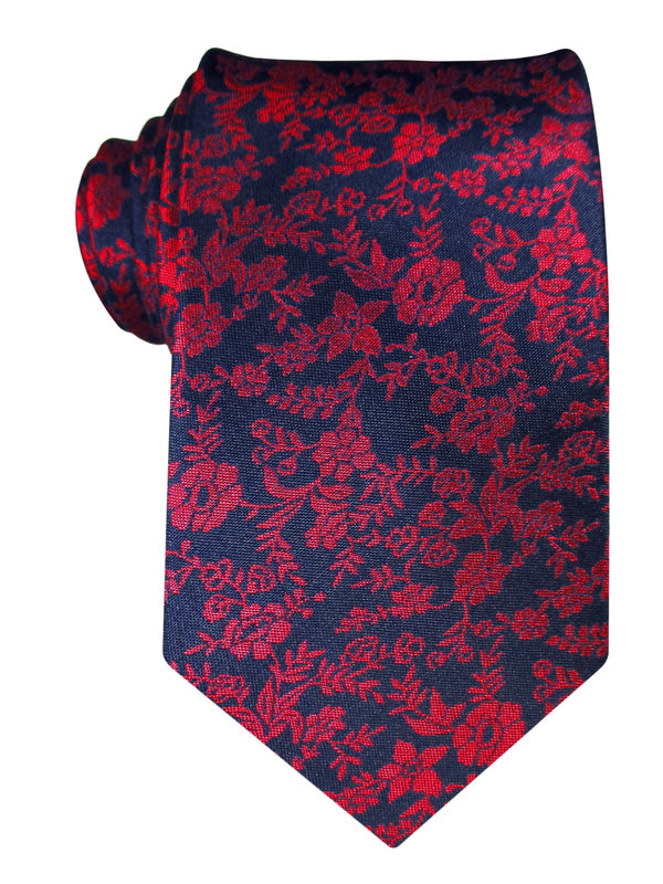 corbata seda azul marino flores rojas
