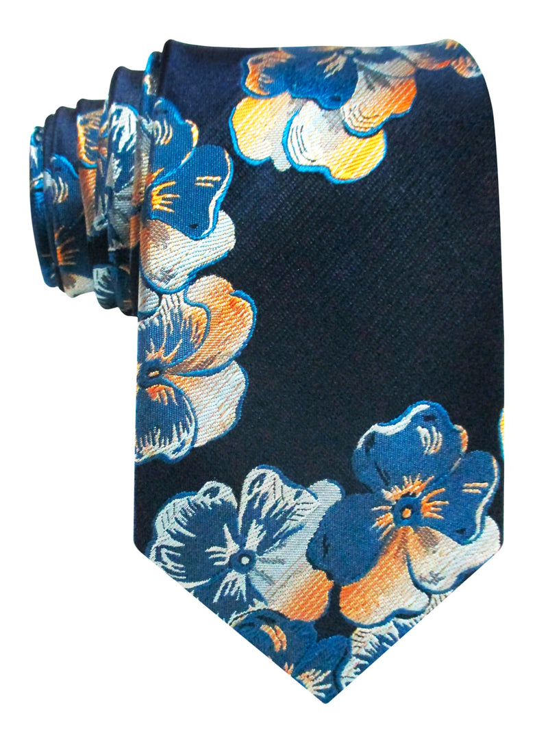 corbata seda azul marino flores grandes
