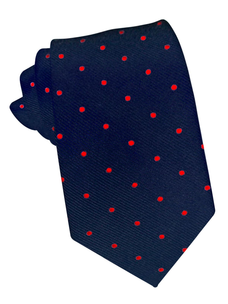 corbata seda azul marino topos rojos