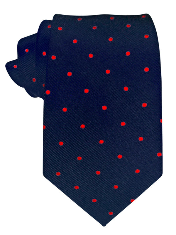 corbata seda azul marino topos rojos