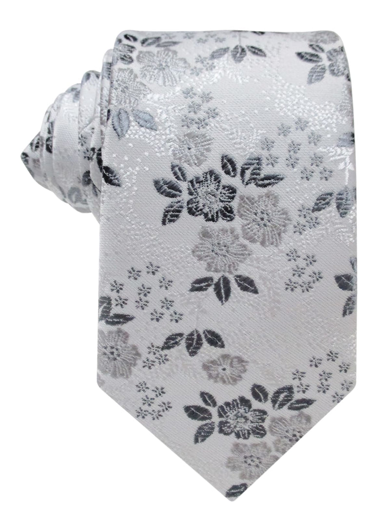 corbata seda flores blanco y gris