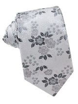 corbata seda motivo floral blanco gris