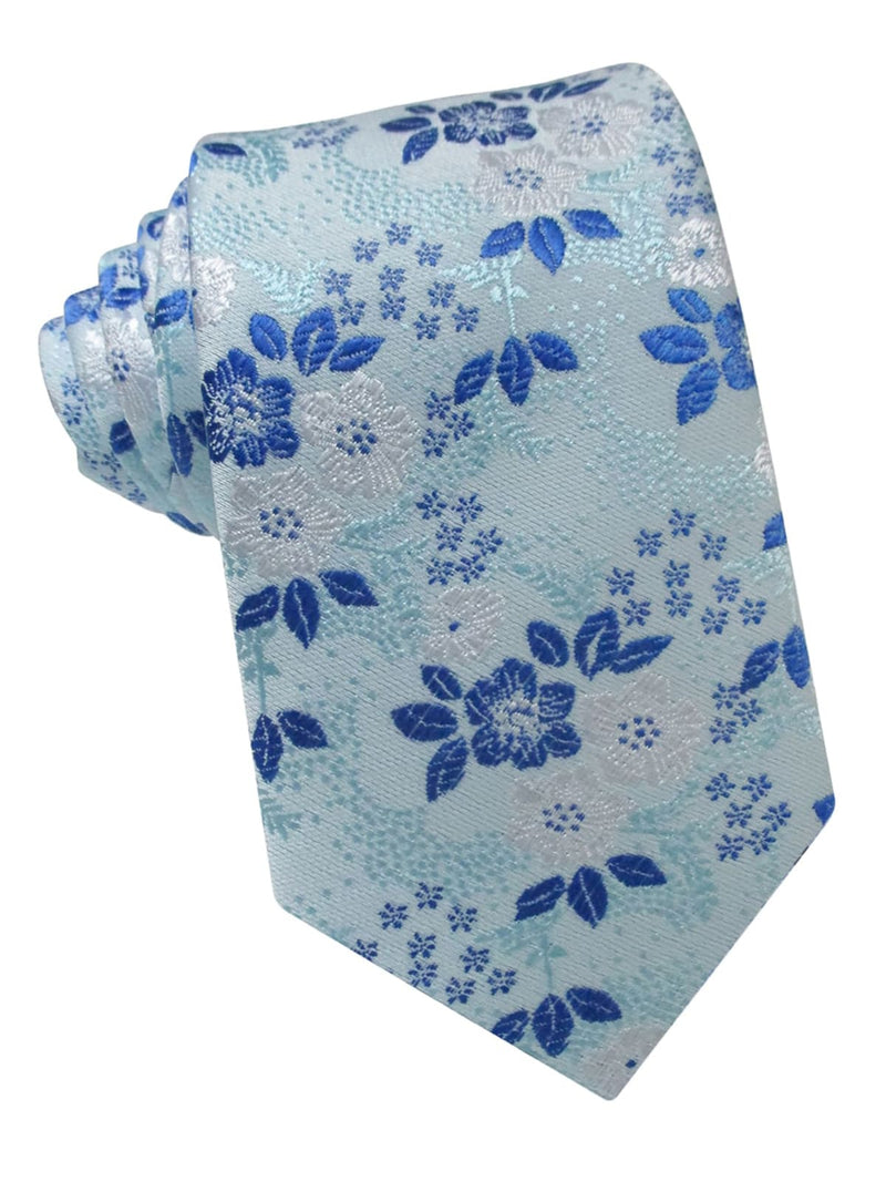 corbata seda motivo floral cian azul