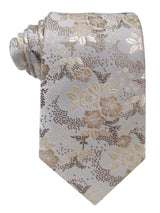 corbata seda flores gris y doradas