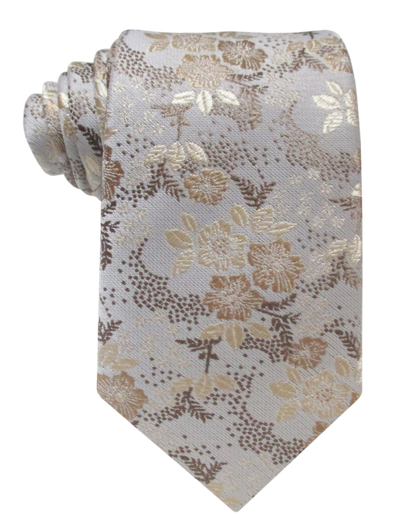corbata seda flores gris y doradas