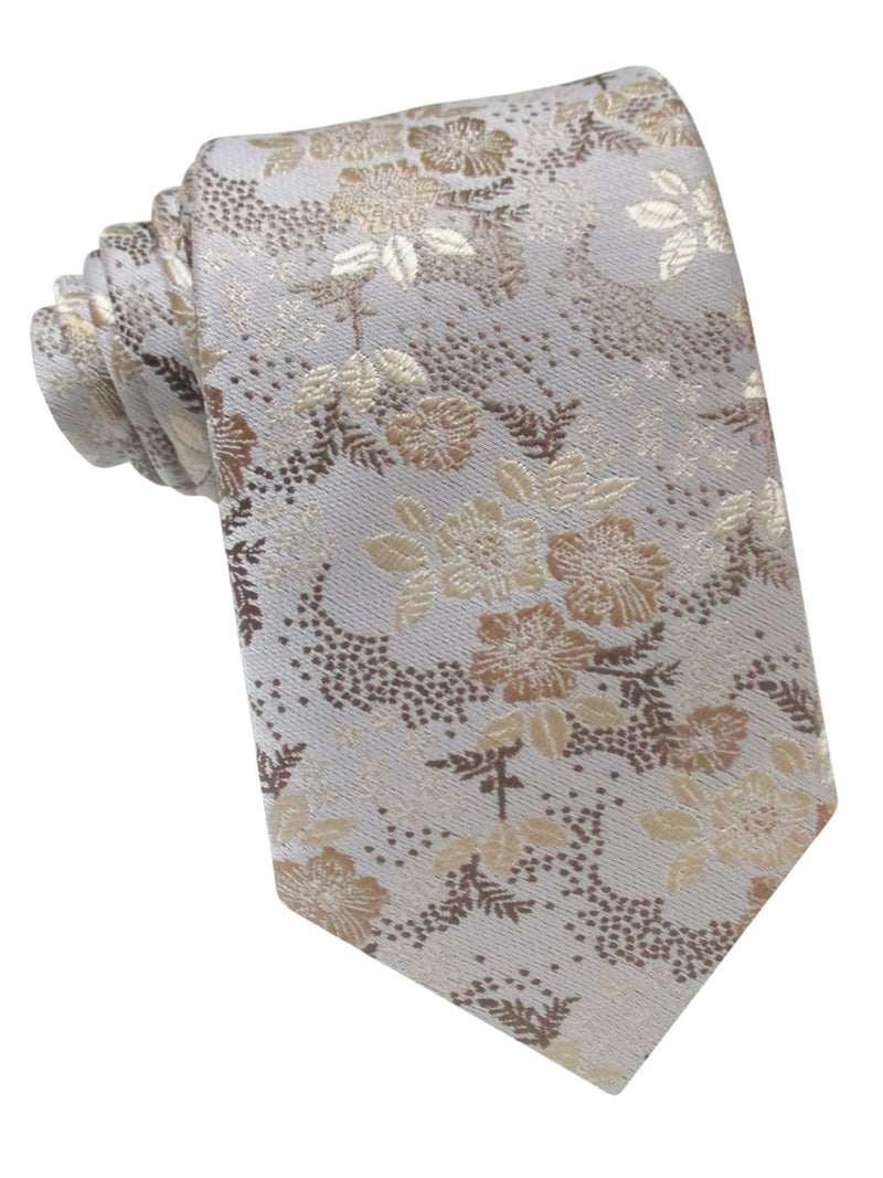 corbata seda motivo floral gris dorado