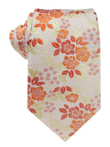 corbata seda flores marfil y naranja