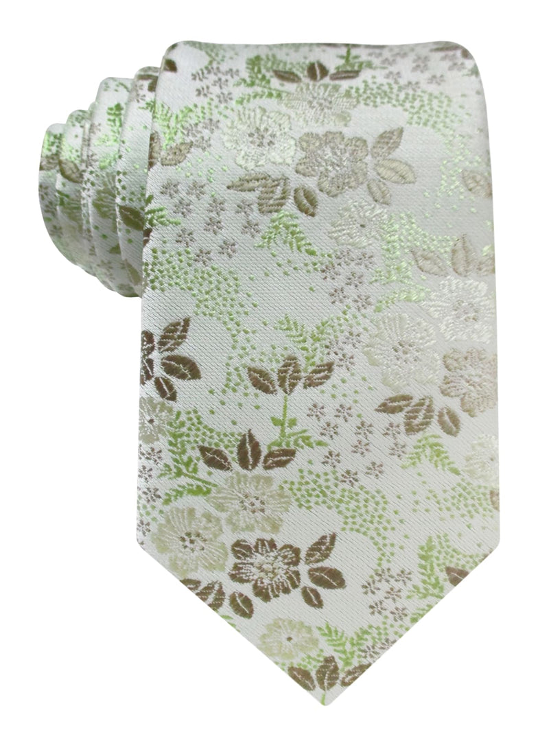 corbata seda flores marfil verde gris