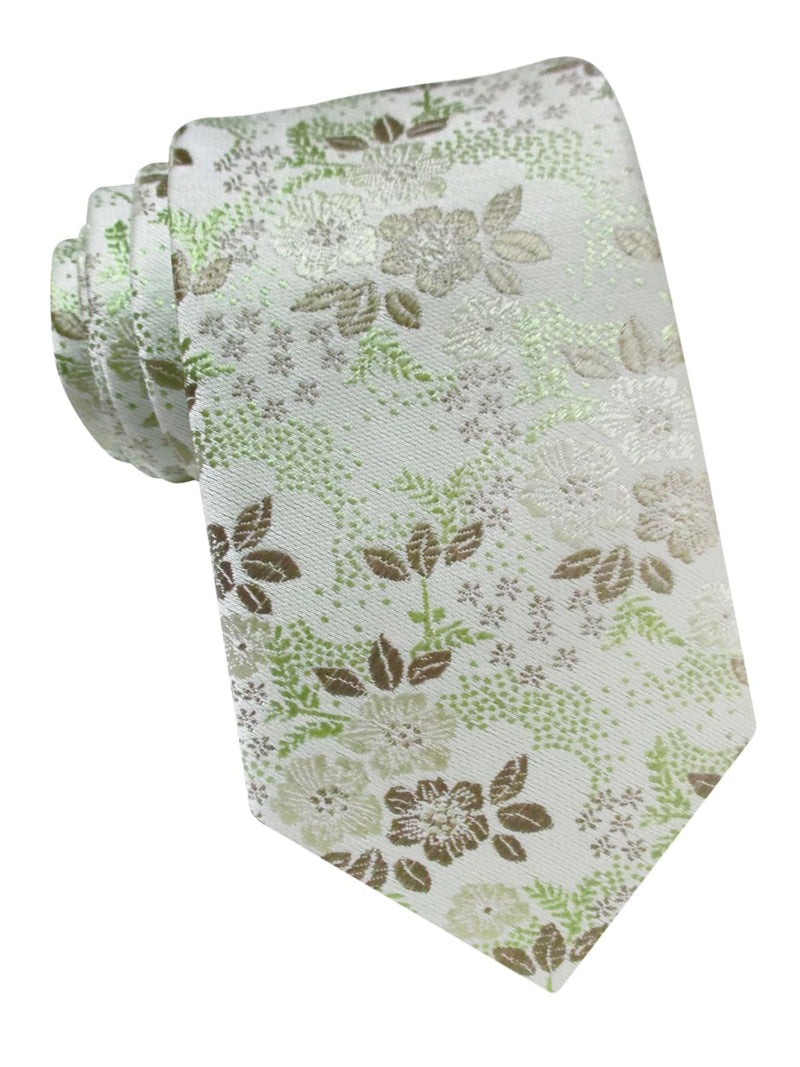 corbata seda motivo floral marfil verde gris
