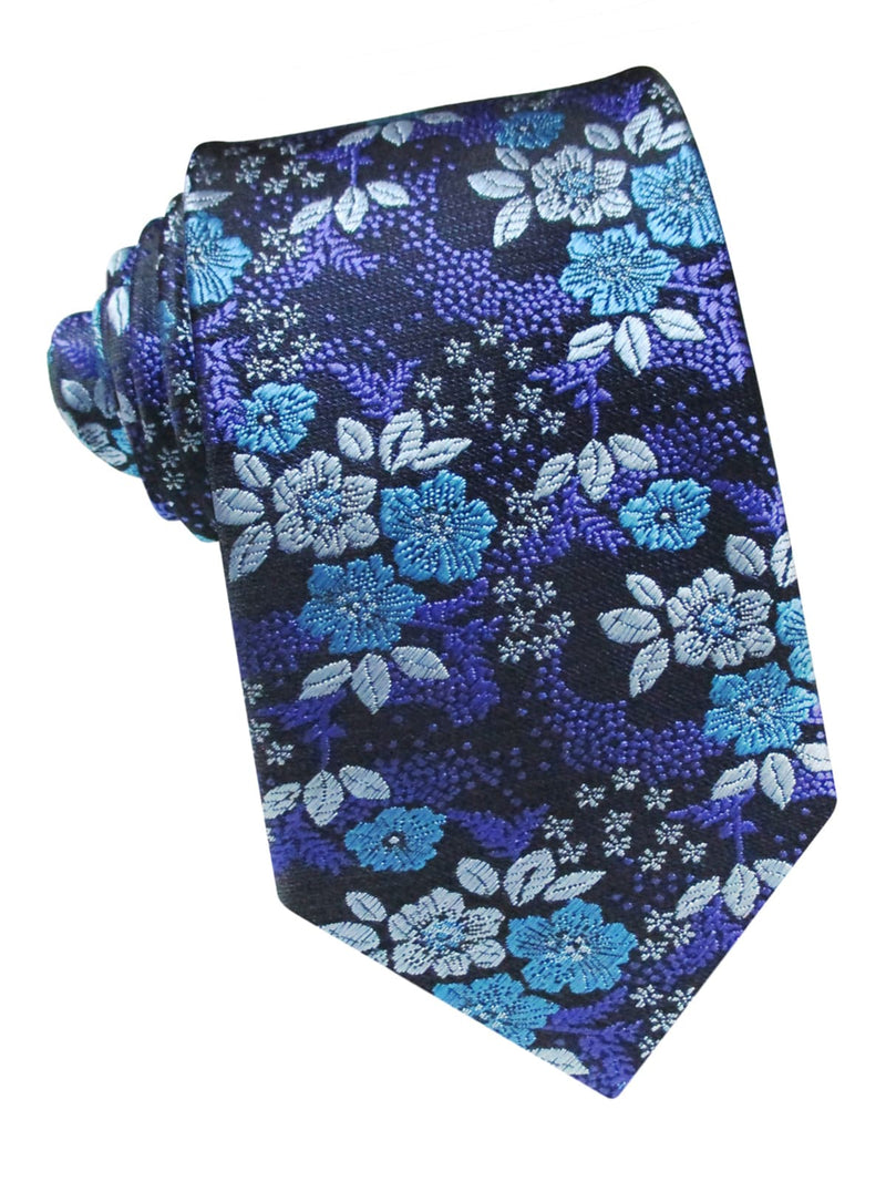 corbata seda motivo floral marino tonos azules
