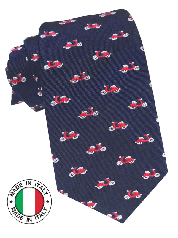 corbata seda niño azul marino motos vespas rojas