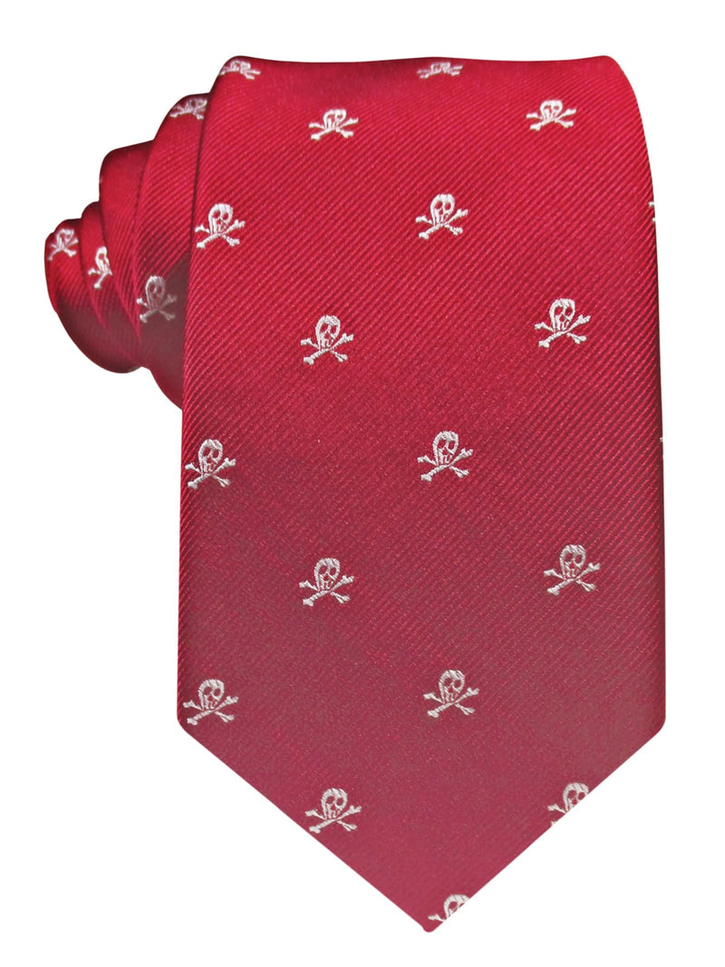 CORBATA SEDA ROJA CALAVERAS BLANCAS