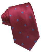 corbata seda roja con flor de lis en azul