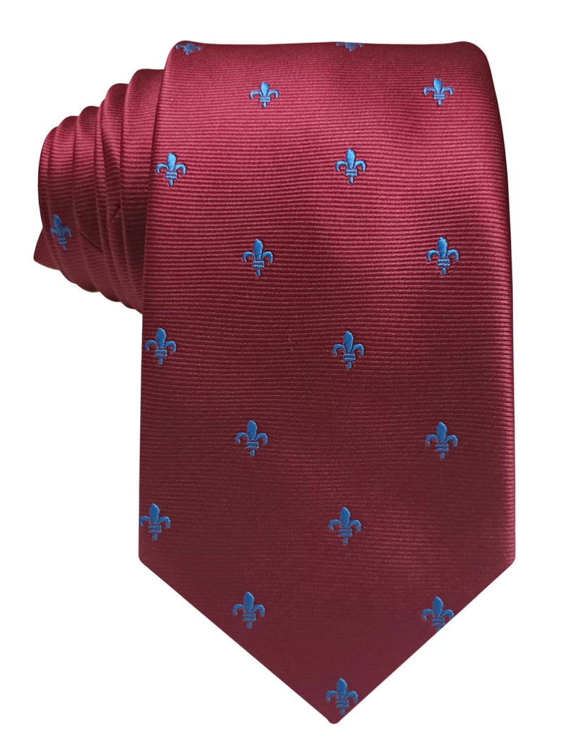 corbata seda roja con flor de lis en azul