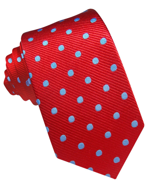 CORBATA SEDA ROJA CON LUNARES CELESTES