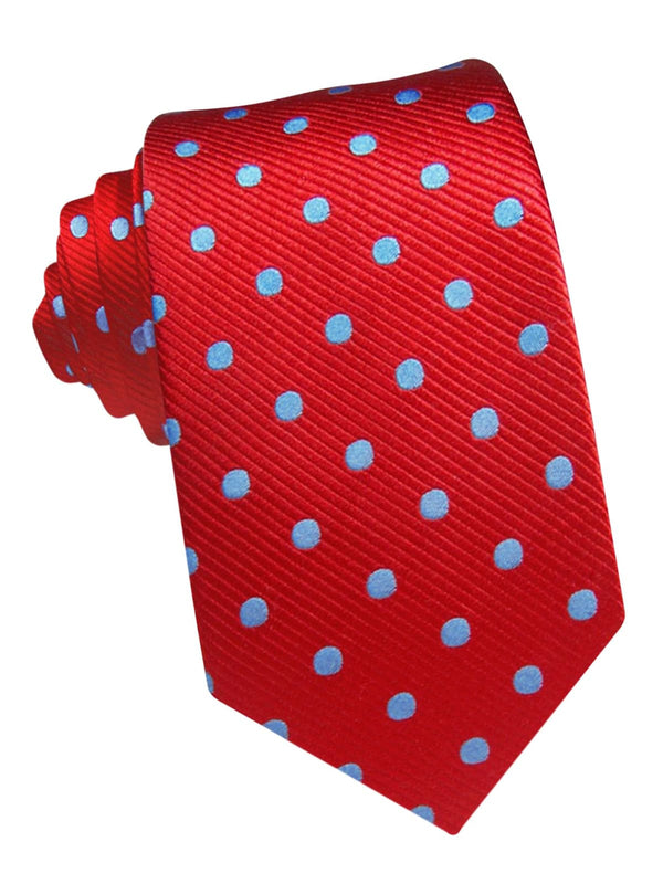 corbata seda roja lunares azul celeste