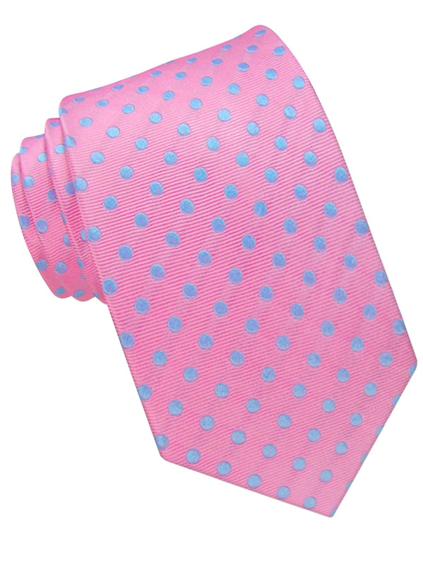 CORBATA SEDA ROSA CON TOPOS CELESTES