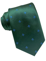 corbata seda verde flor de lis azul