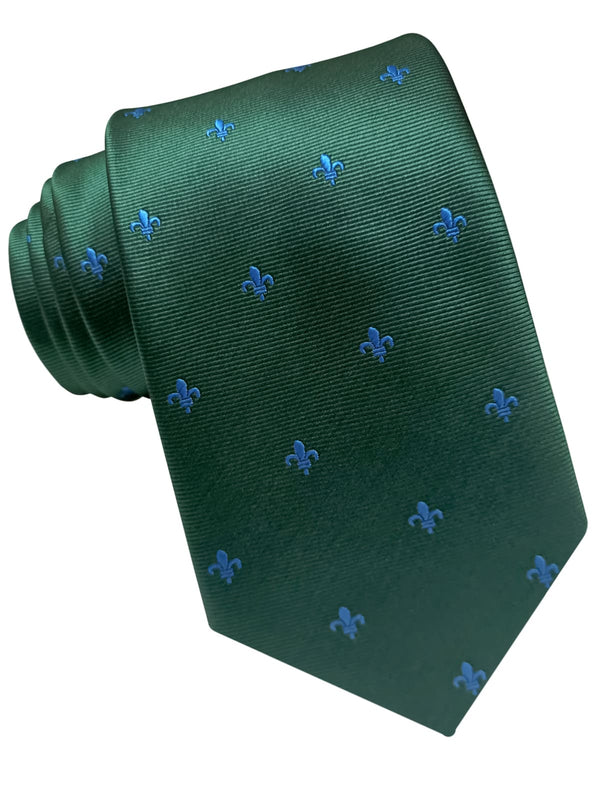 corbata seda verde flor de lis azul