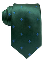 corbata seda verde flor de lis azul