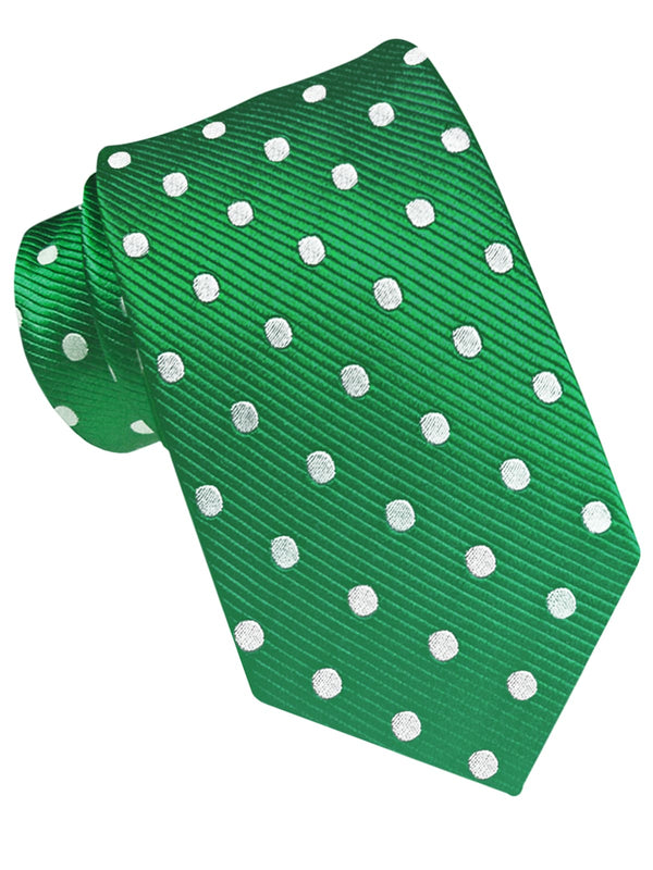 CORBATA SEDA VERDE CON LUNARES BLANCOS