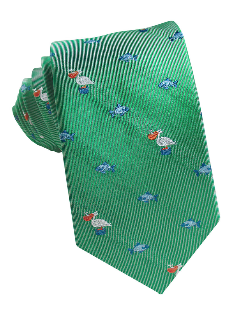 corbata seda verde pelicanos peces