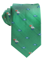 corbata seda verde pelicanos peces