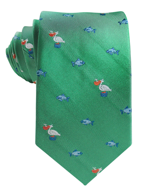 corbata seda verde pelicanos peces
