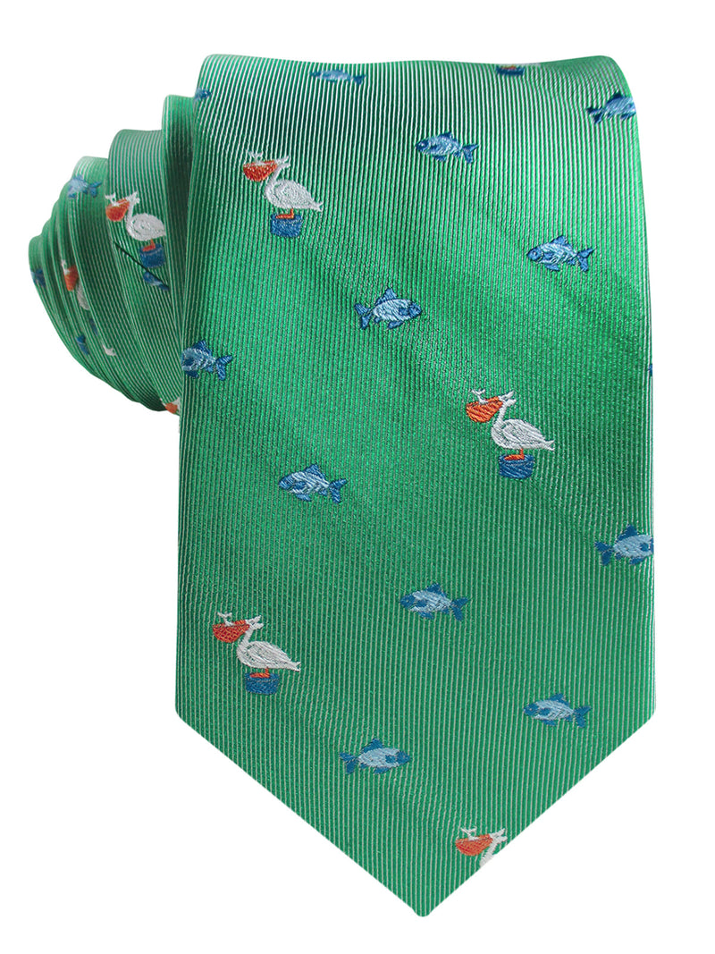 corbata seda verde pelicanos peces