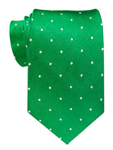 corbata seda verde topos blancos