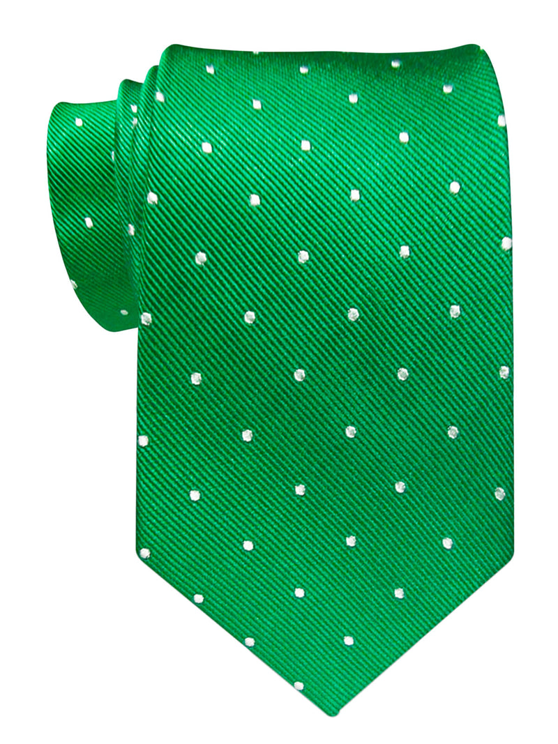 corbata seda verde topos blancos