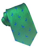 CORBATA SEDA VERDE FLAMENCOS AZULES