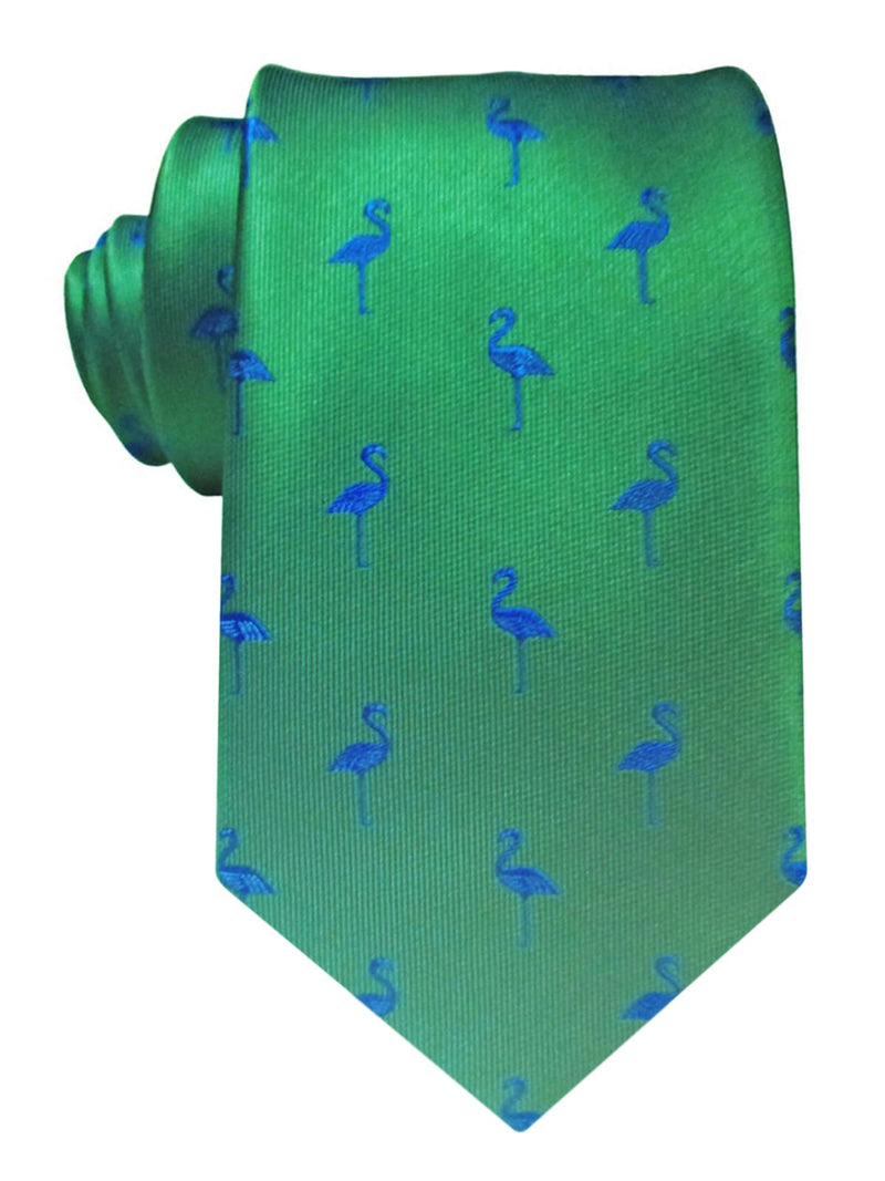 CORBATA SEDA VERDE FLAMENCOS AZULES