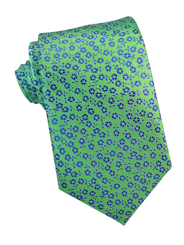 corbata seda verde flores azules