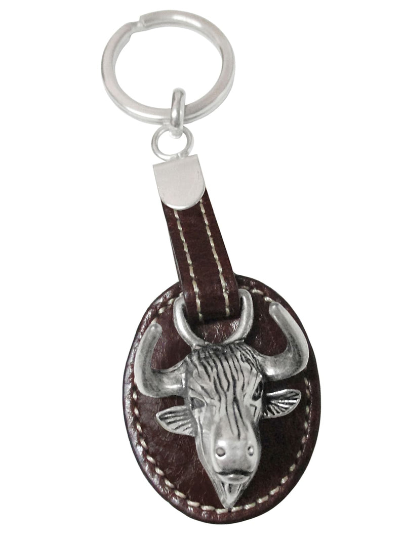 llavero cuero marron cabeza de toro
