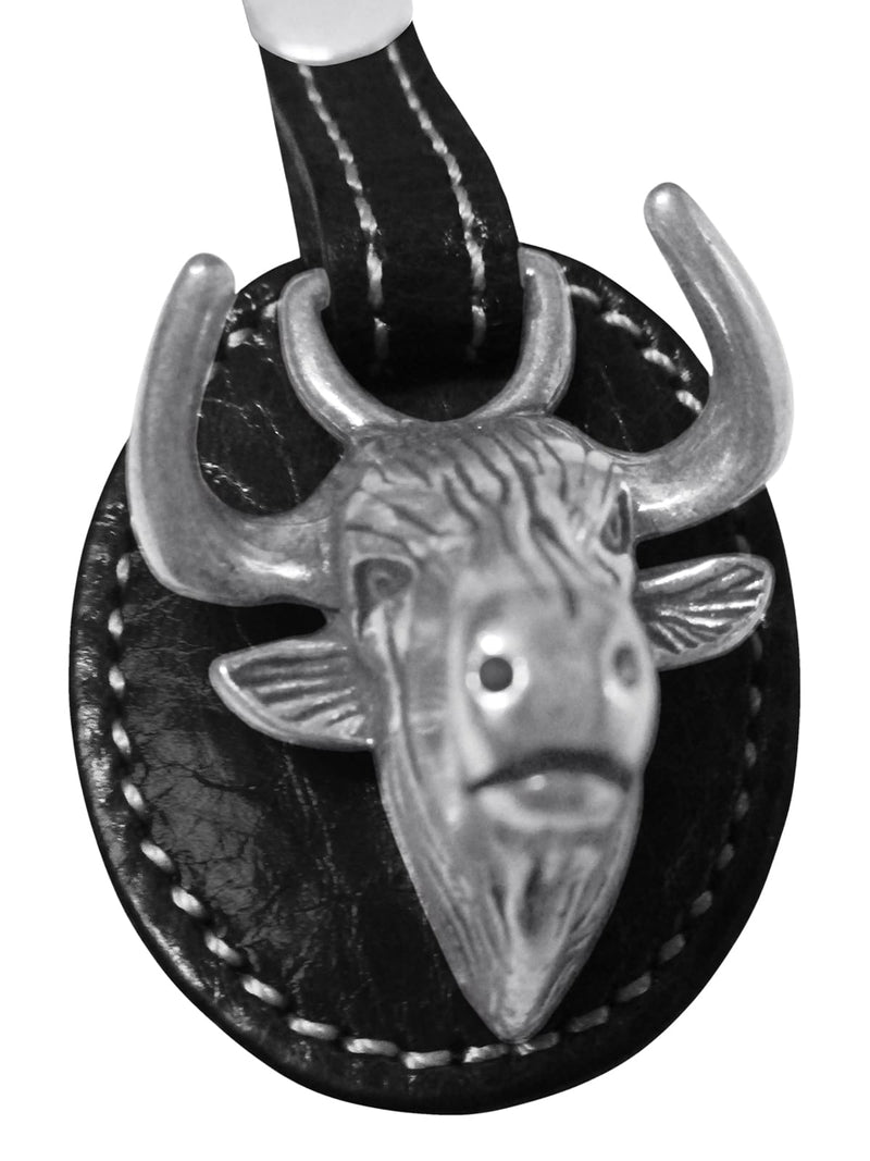llavero cuero negro cabeza de toro