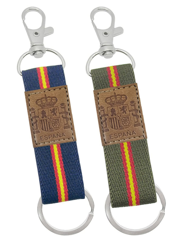 llavero textil con escudo de España en piel