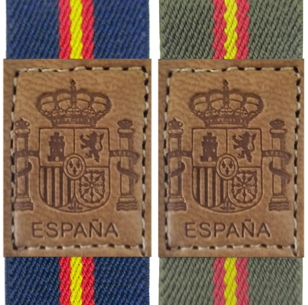 llavero textil con escudo de España en piel