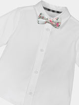 pajarita niño algodon blanca flores rosas