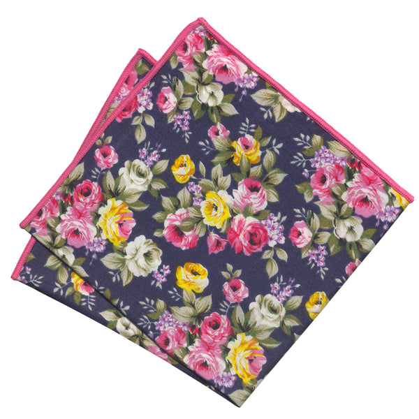 pañuelo bolsillo algodon azul marino flores